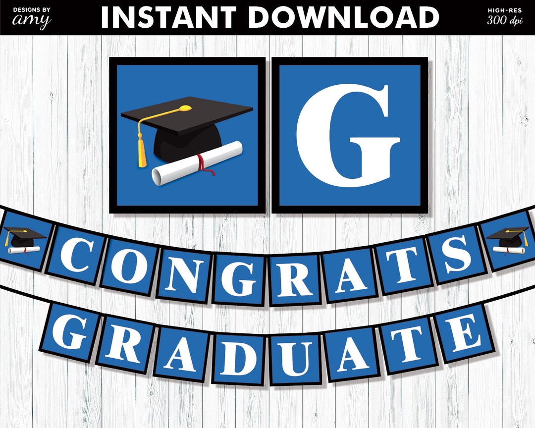 Printable Graduation Banner for Blue, White, Black High School or ...