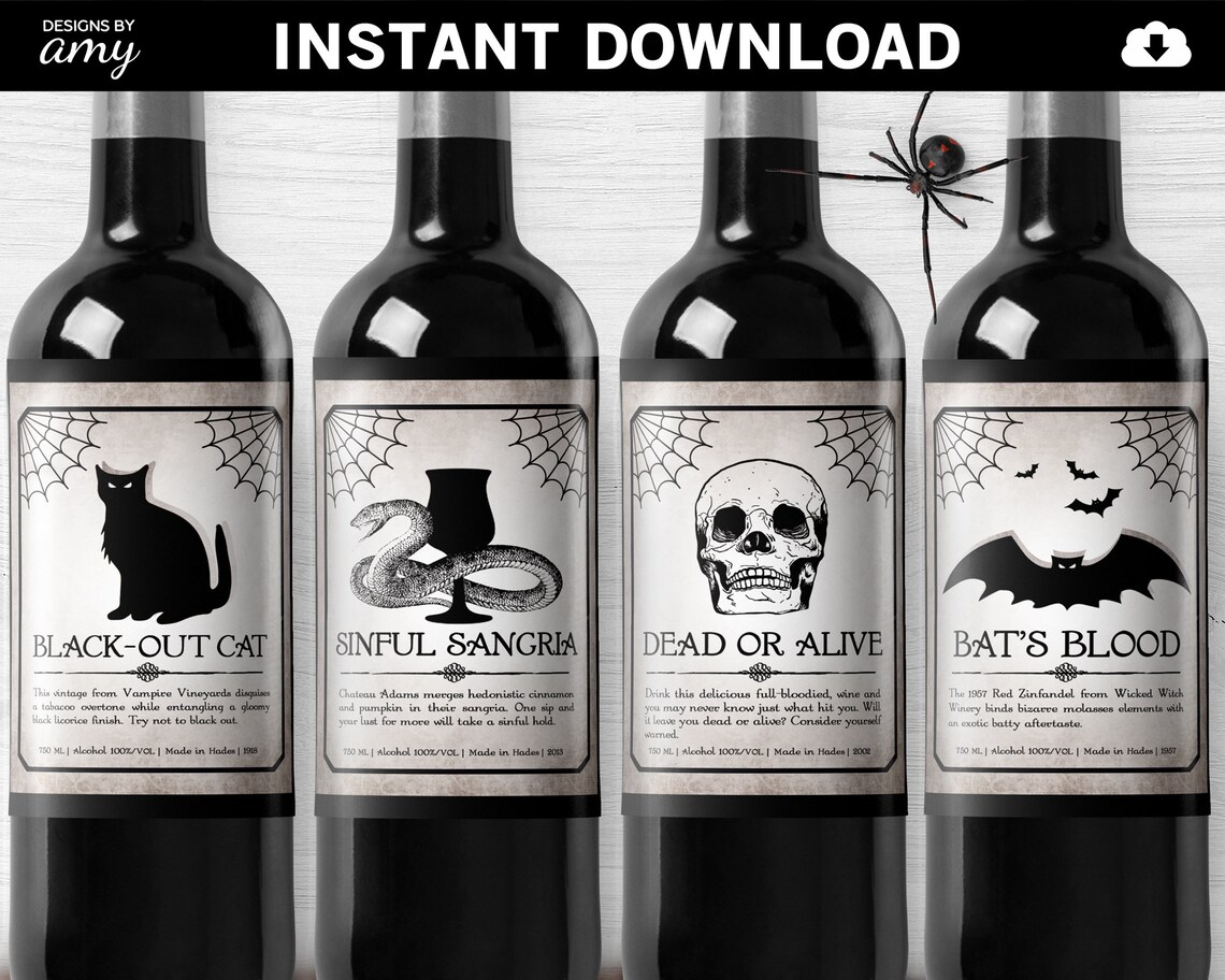 Printable Halloween Wine Labels Wine Labels Halloween Party Etsy