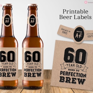 Printable 60th Birthday Beer Labels for 2025, Vintage 60th Birthday Party Decorations, Digital PDF File, Instant Download