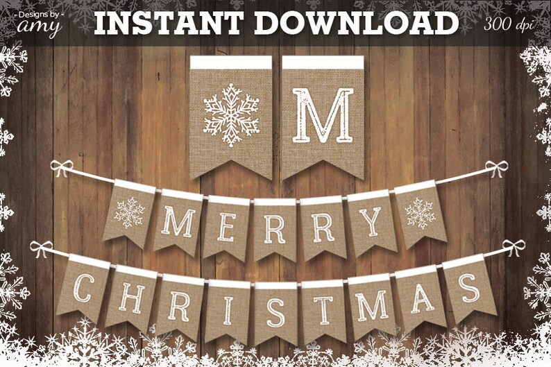 PRINTABLE Merry Christmas Banner Burlap Christmas Banner | Etsy