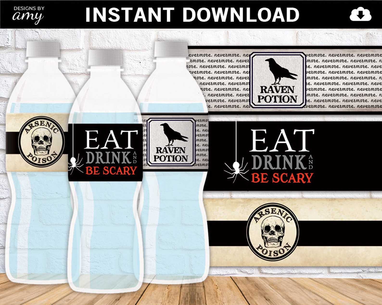 Printable Gothic Halloween Water Bottle Labels for Halloween Etsy