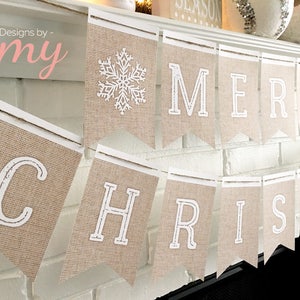 PRINTABLE Merry Christmas Banner, Burlap Christmas Banner, Christmas ...
