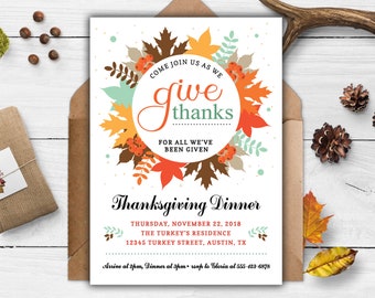 Printable Thanksgiving Friendsgiving Invitation for Thanksgiving Dinner, Digital File 5x7 JPG & PDF that YOU Print, Custom Download