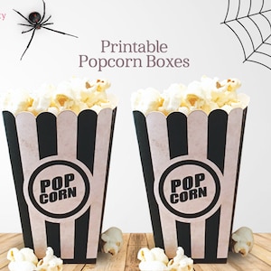 PRINTABLE Popcorn Box, Halloween Popcorn Box, Halloween Party Decorations, Black Popcorn Box, Treat Box, Halloween Favors, Instant Download