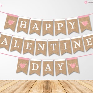 Printable &quot;Happy Valentine&#39;s Day&quot; Burlap Banner for Classroom Party and Home Decor, Instant Download, Digital PDF, Valentines Decorations