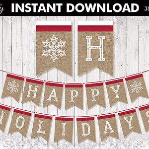 Printable Happy Holidays Banner, Burlap Christmas Banner, Rustic ...