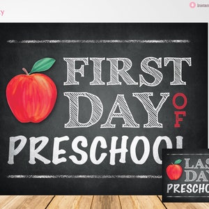 Eerste dag van de kleuterschool teken afdrukbare 8x10 JPG foto prop, laatste dag van de kleuterschool schoolbord teken, terug naar school, Instant Download