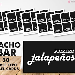 Etiquetas imprimibles para comida de Nacho Bar, tarjetas de mesa para fiestas de cumpleaños de hombres, día de juegos, Cinco de Mayo. Archivo PDF digital, descarga instantánea.