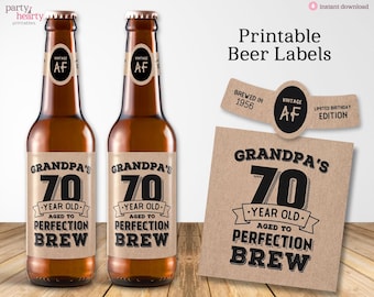 Printable Grandpa's 70th Birthday Beer Labels for 2026, Vintage 70th Birthday Party Decorations, Digital PDF File, Instant Download
