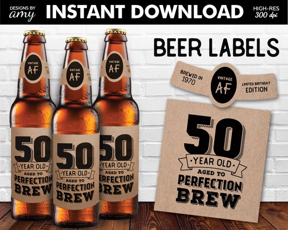 Printable 50th Birthday Beer Labels Vintage 50th Birthday Etsy
