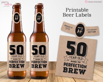 Printable 50th Birthday Beer Labels for 2026, Vintage 50th Birthday Party Decorations, Digital PDF File, Instant Download