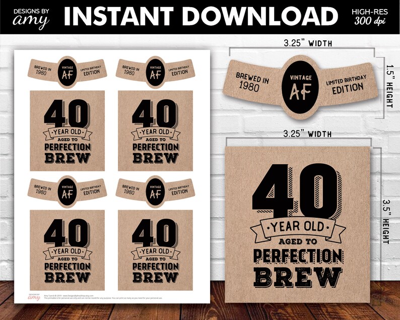 printable 40th birthday beer labels vintage 40th birthday etsy