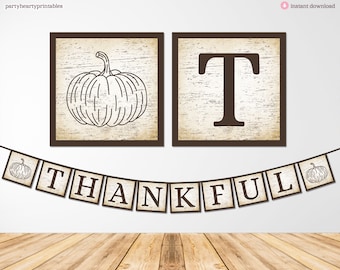 PRINTABLE vintage Farmhouse Thankful Banner for Thanksgiving Home Decor and Thanksgiving Dinner, Digital PDF File, Instant Download
