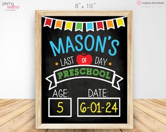 Last Day of Preschool 8x10 School Sign Rainbow Chalkboard Printable Photo Prop, Personalized Digital JPG Made to Order File