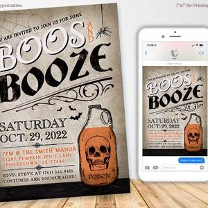 PRINTABLE Invitation Boos and Booze for Adult Halloween Party, Adult Digital Halloween Invitation PDF & JPG