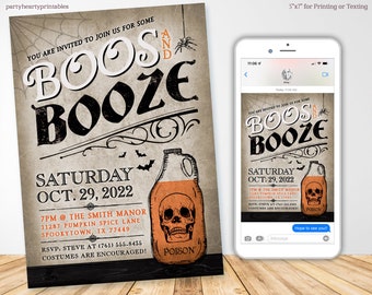 Boos and Booze Halloween Party Invitation, Adult Costume Party (PDF & JPG)