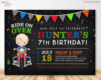 Printable 5x7 JPG Motorcyle Racing Blonde Hair Boy Birthday Party Invitation, Motocross Custom Digital Download JPG PDF File, You Print