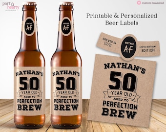 Personalized Printable 50th Birthday Custom Beer Labels, Digital PDF File, Custom Download