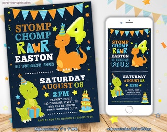 Printable Dinosaur Boy Birthday Digital ONLY Invitation: 5x7 JPG for Printing, JPG Invitation for Texting