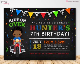 Printable 5x7 JPG Motorcyle Racing Dark Skin Boy Birthday Party Invitation, Motocross Custom Digital Download JPG PDF File, You Print