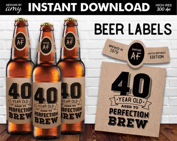 Printable 40th Birthday Beer Labels Vintage 40th Birthday Etsy