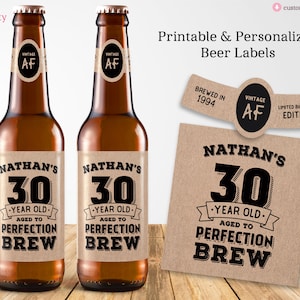 Personalized Printable 30th Birthday Custom Beer Labels, Digital PDF File, Custom Download