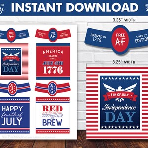 Printable 4th of July Beer Labels for Patriotic Party, 4 Individual Red ...