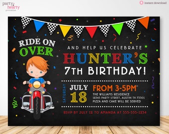 Printable 5x7 JPG Motorcyle Racing Red Hair Boy Birthday Party Invitation, Motocross Custom Digital Download JPG PDF File, You Print