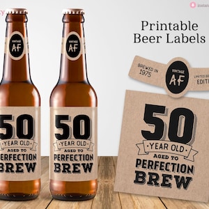 Printable 50th Birthday Beer Labels for 2025, Vintage 50th Birthday Party Decorations, Digital PDF File, Instant Download