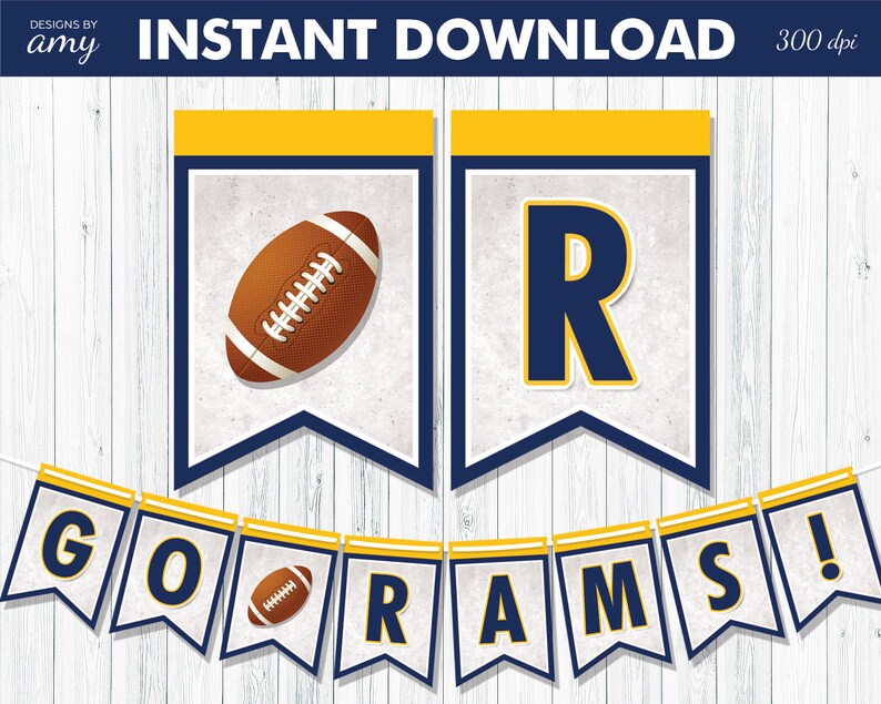 Printable Go Rams Blue And Gold Football Grunge Banner For Etsy