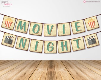 Movie Night Party, Movie Night Sign, Movie Birthday, Movie Night Printable Banner, Movie Party, Food Sign, Outdoor Movie, Instant Download