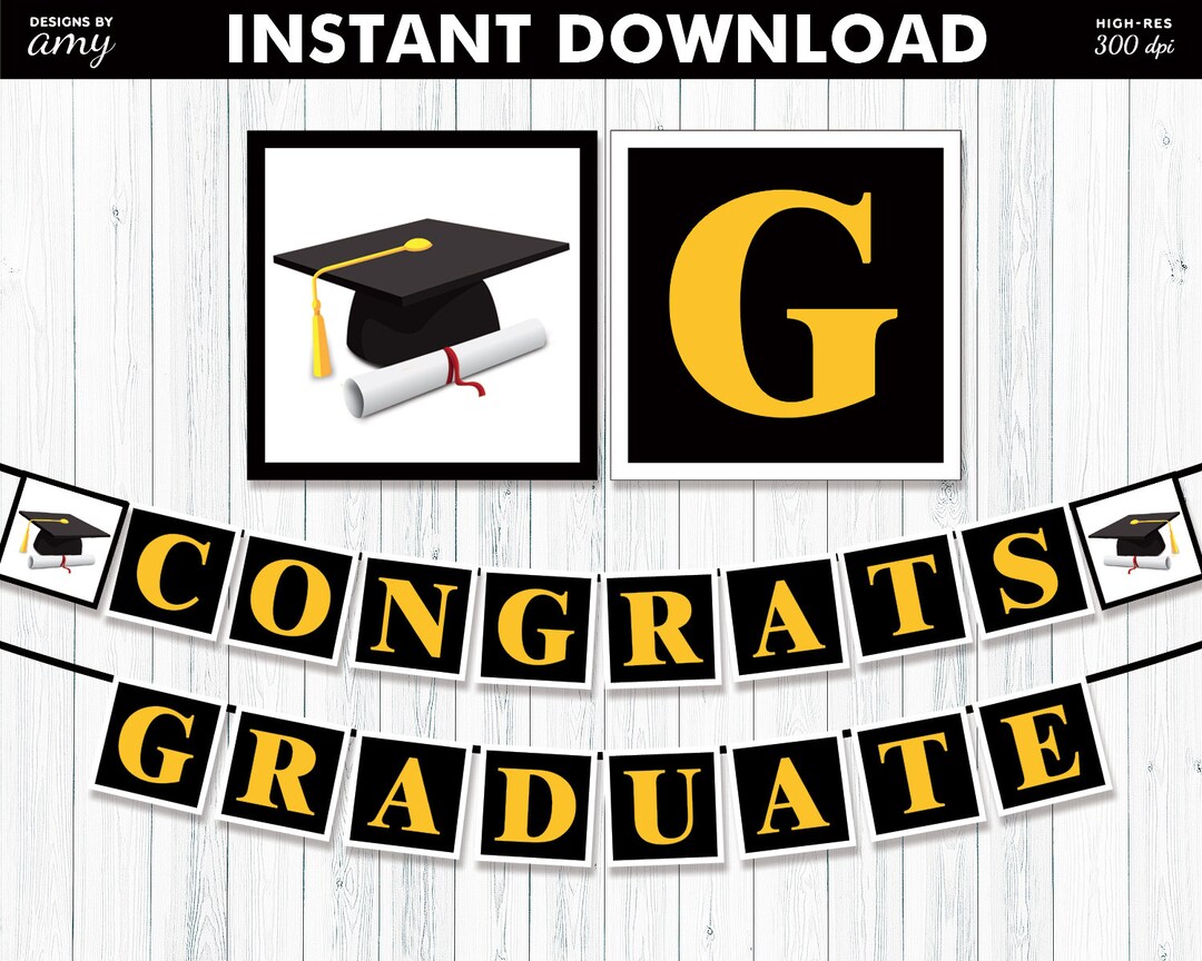 Printable Graduation Gold/yellow Black Banner for High School or ...