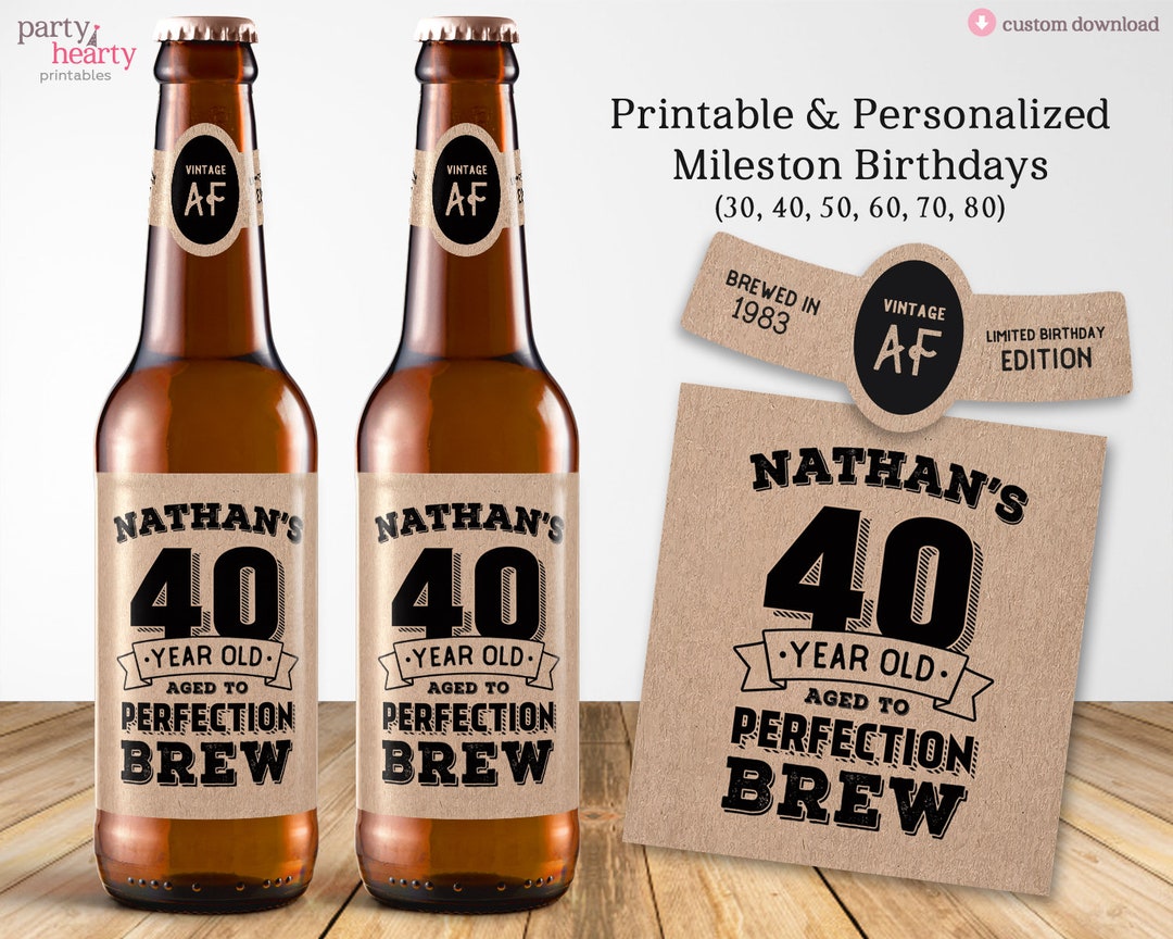Personalized Printable Birthday Beer Labels With NAME in 30th, 40th