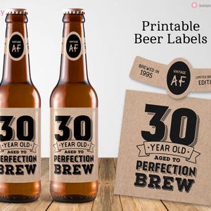 Printable 30th Birthday Beer Labels for 2025, Vintage 30th Birthday Party Decorations For Him, Digital PDF File, Instant Download