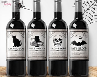 Printable Halloween Wine Labels, Wine Labels, Halloween Party, Adult Halloween Party, Goth Party, Apothecary Bottles, Instant Download