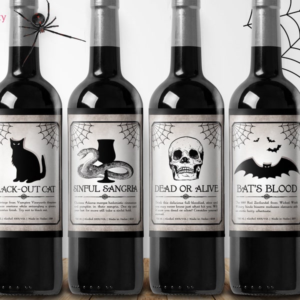 Printable Halloween Wine Labels, Wine Labels, Halloween Party, Adult Halloween Party, Goth Party, Apothecary Bottles, Instant Download