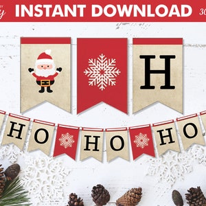 Druckbares Weihnachten Santa Banner, Feiertagsdekor (Digital PDF)