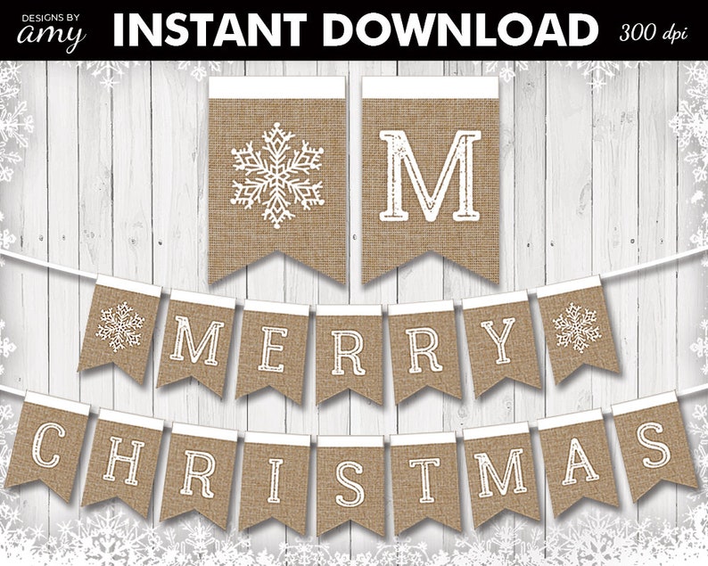 PRINTABLE Merry Christmas Banner Burlap Christmas Banner | Etsy