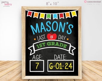 Last Day of 1st Grade 8x10 School Sign Rainbow Chalkboard Printable Photo Prop, Personalized Digital JPG Made to Order File