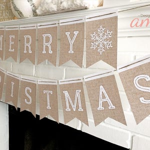PRINTABLE Merry Christmas Banner, Burlap Christmas Banner, Christmas ...