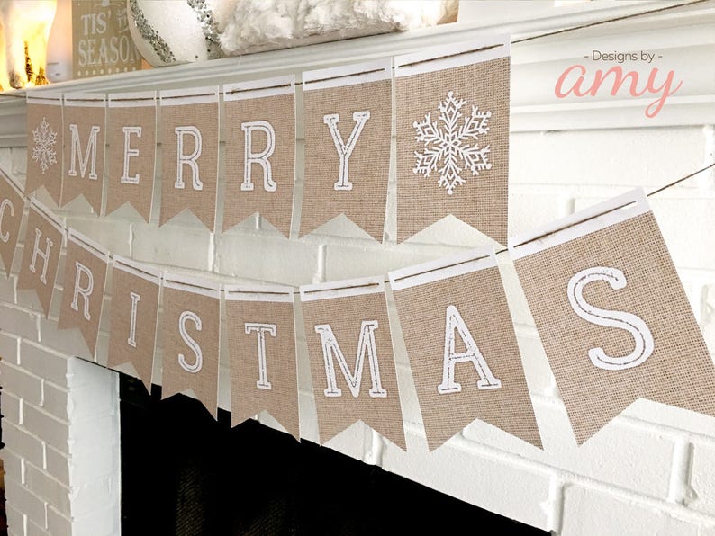 PRINTABLE Merry Christmas Banner Burlap Christmas Banner | Etsy