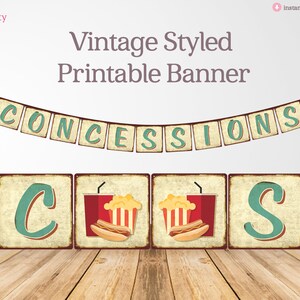 Printable CONCESSIONS Banner, Movie Night, Concessions Sign, Digital Concessions Sign, Movie Themed Party, Popcorn Sign, Instant Download