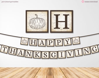 IMPRIMÍVEL Banner de Feliz Dia de Ação de Graças, Banner de Ação de Graças, Banner de outono, Decoração de fazenda, Decorações vintage de Ação de Graças, Download instantâneo