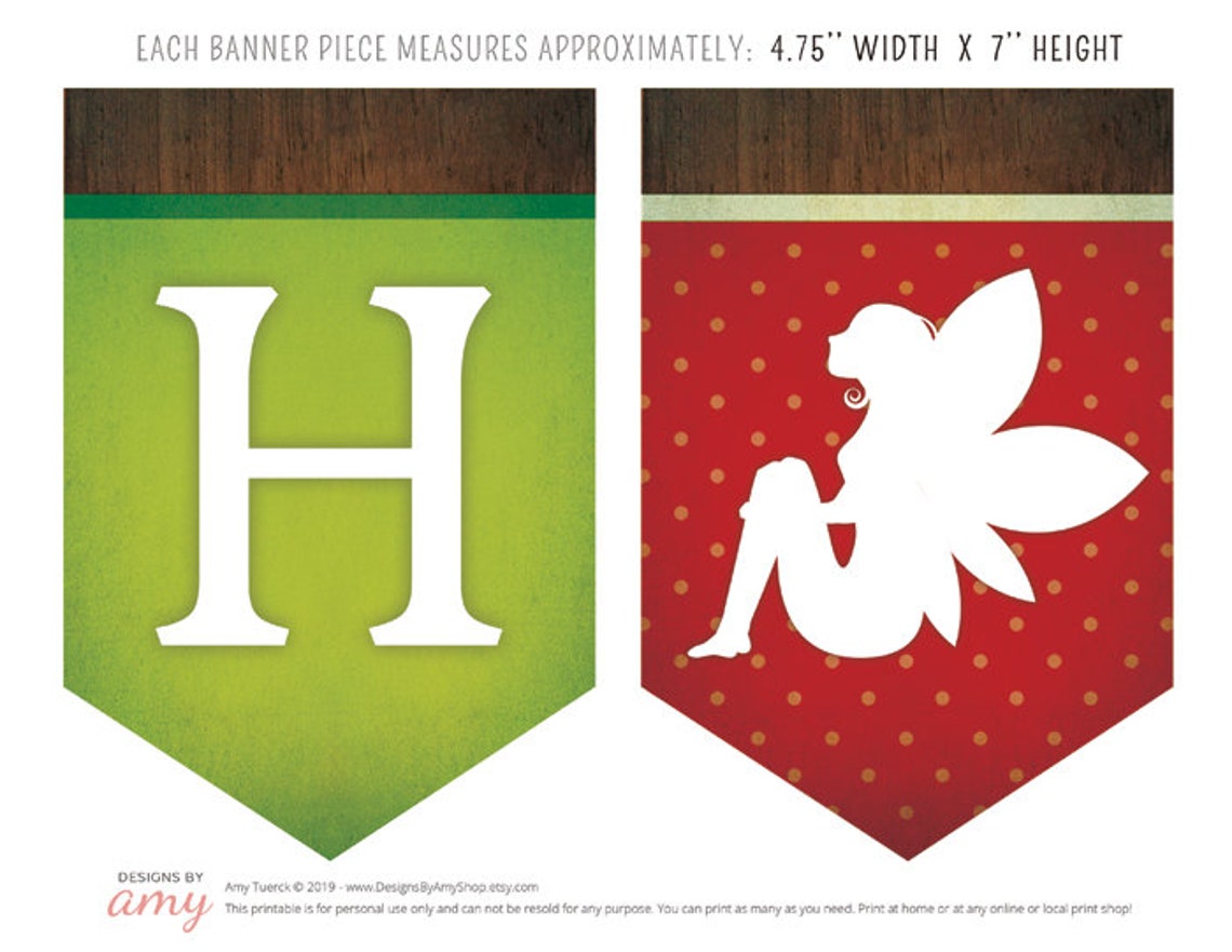 Printable Fairy Garden Birthday Banner Red &amp; Green Enchanted | Etsy