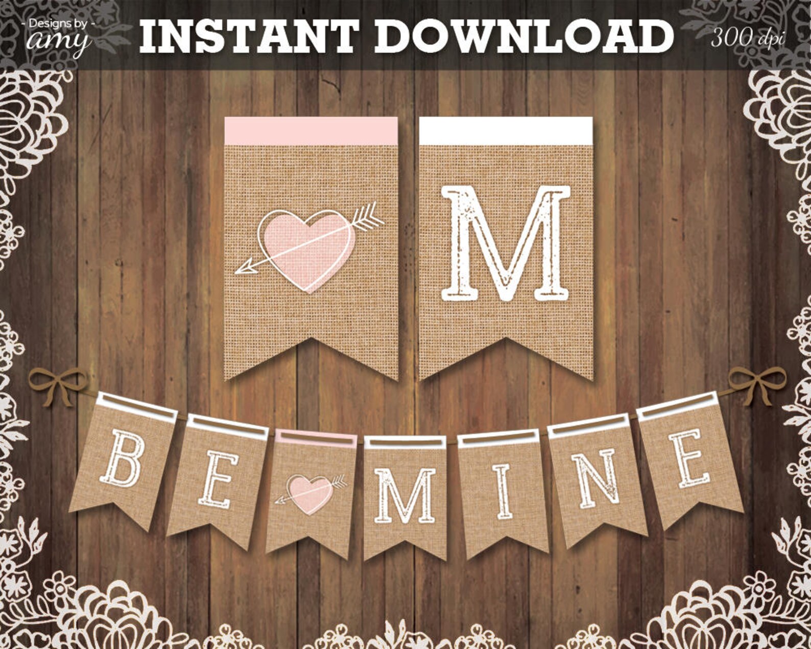 Printable be Mine Valentines Burlap Banner for a - Etsy
