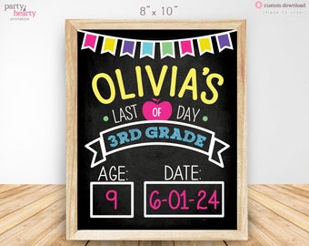 Last Day of 3rd Grade 8x10 School Sign Pastel Chalkboard Printable Photo Prop, Personalized Digital JPG Made to Order File