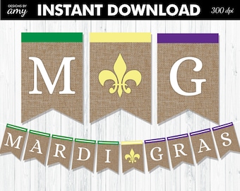 Printable Mardi Gras Banner With Gold Glitter, Mardi Gras Party Garland ...