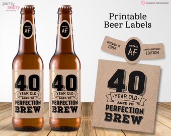 Printable 40th Birthday Beer Labels for 2024, Vintage 40th Birthday Party Decorations, Digital PDF File, Instant Download