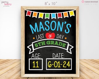 Last Day of 5th Grade 8x10 School Sign Rainbow Chalkboard Printable Photo Prop, Personalized Digital JPG Made to Order File