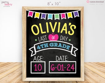 Last Day of 4th Grade 8x10 School Sign Pastel Chalkboard Printable Photo Prop, Personalized Digital JPG Made to Order File